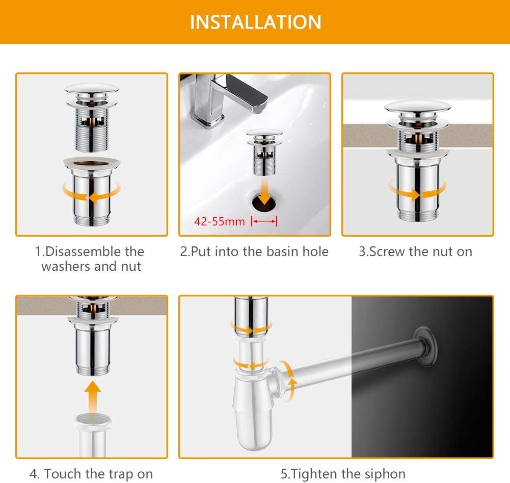 GRIFEMA Scarico Lavabo Universale con Troppopieno Kit Piletta Pop Up Cromo/Argen