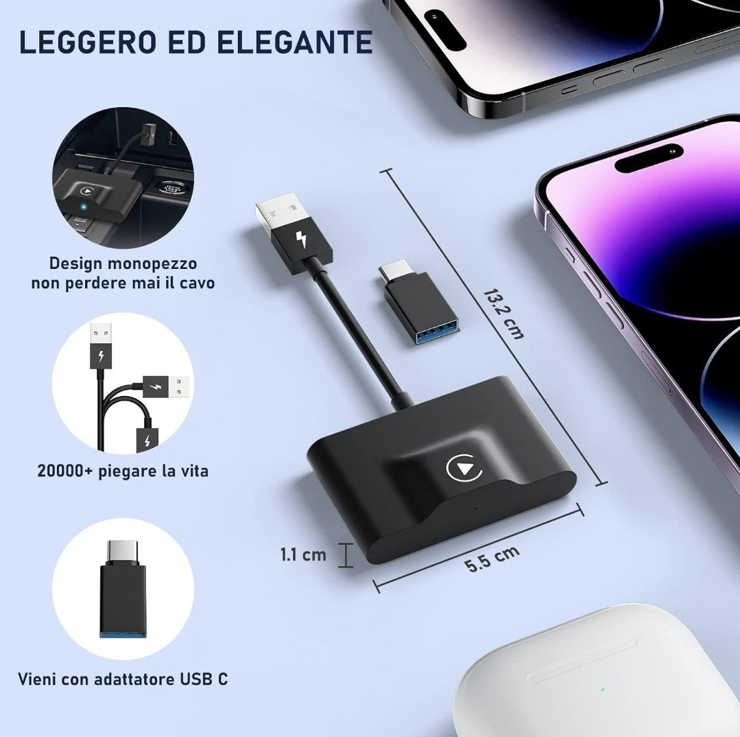 Adattatore CarPlay Wireless Plug & Play, Converte Cablato In Wireless