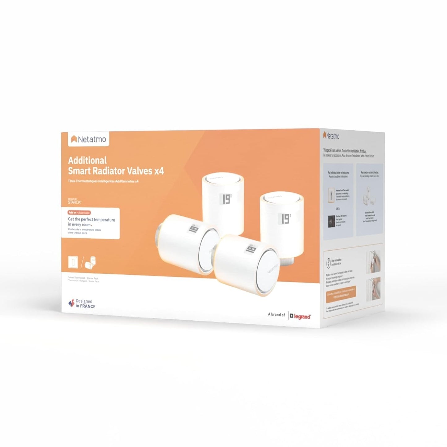 Netatmo Pack 4 Valvole Termostatiche WiFi, Controllo Remoto Risparmio Energetico