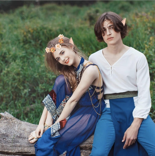 2 Paia Orecchie da Elfo E 2 Pezzi Coroncine Fiori per Capelli, Orecchie da Elfo