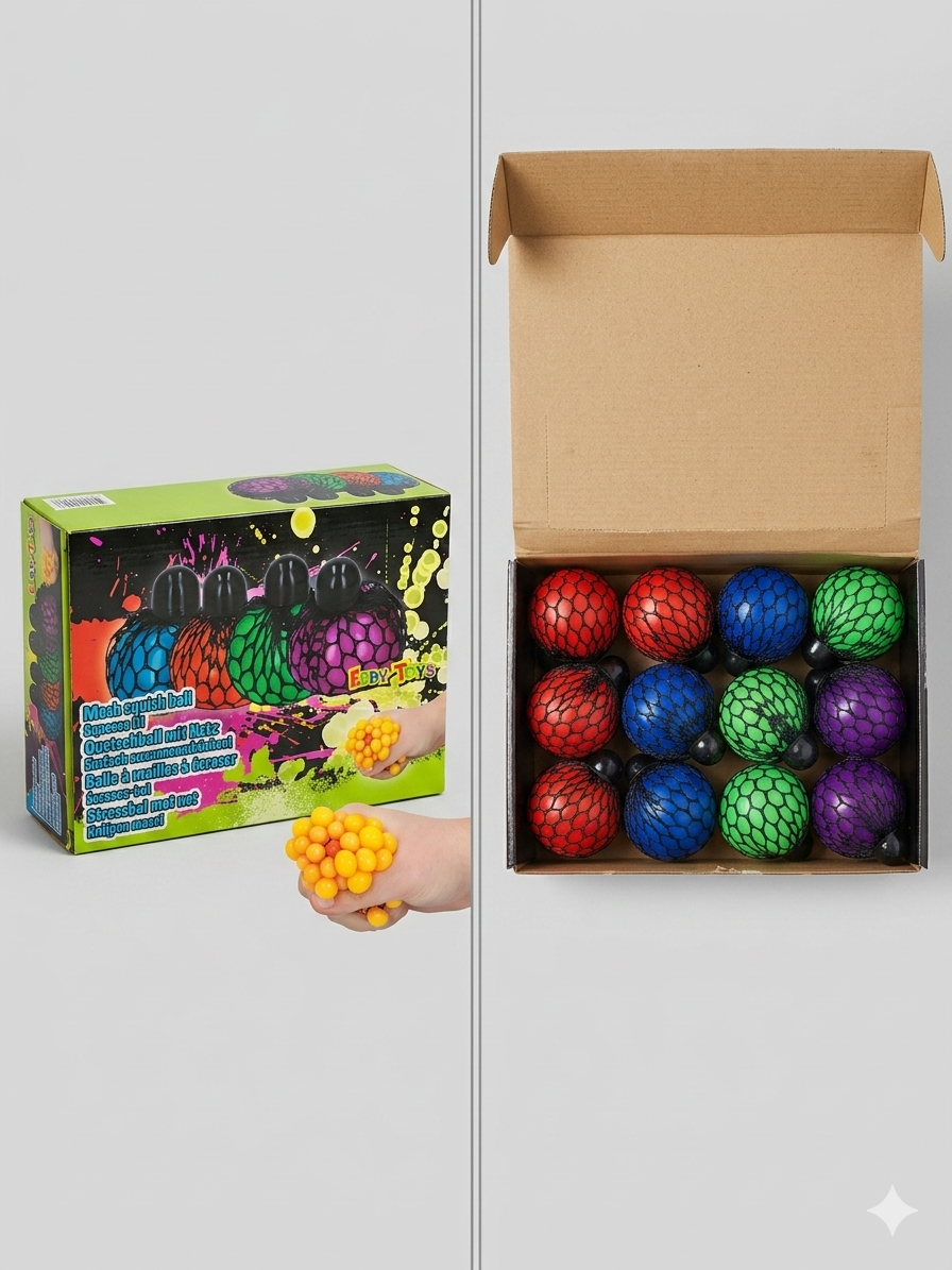 Eddy Toys – "Mesh Squish Ball" (12 pezzi – Colori Assortiti)