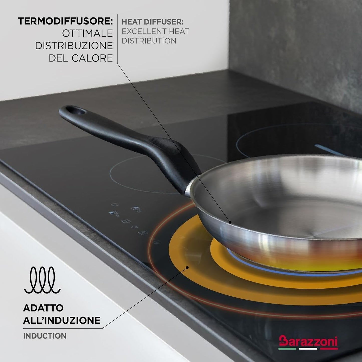 Barazzoni Le Inoxidabili Padella, ø24 cm, Made in Italy, Acciaio Inox 18/10