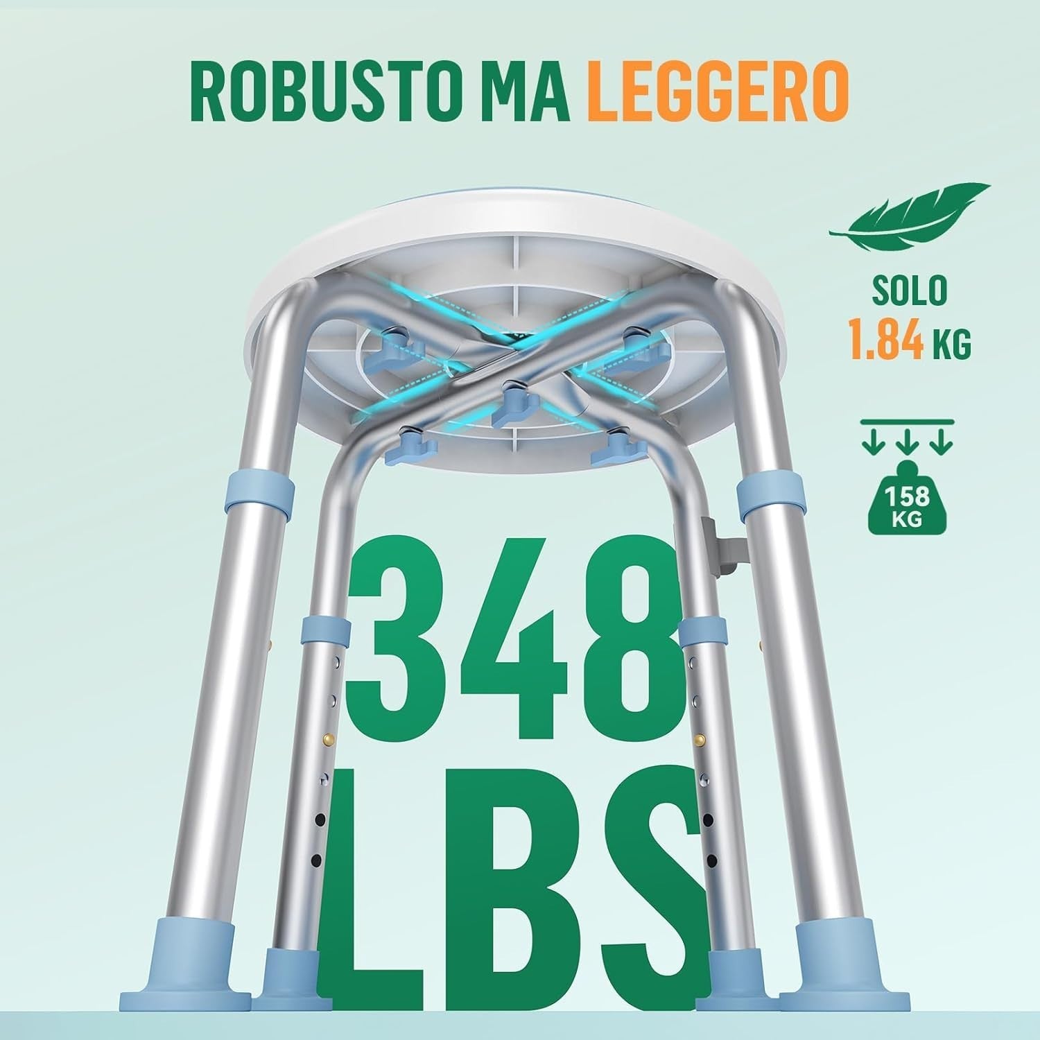 Sedia da Doccia Girevole 360° Regolabile in Altezza Sgabello da Bagno Antiscivol