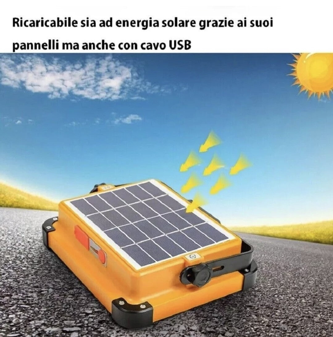 Faretto LED Portatile Ricarica Solare e USB 35W 3500LM 5 Modalità, Impermeabile