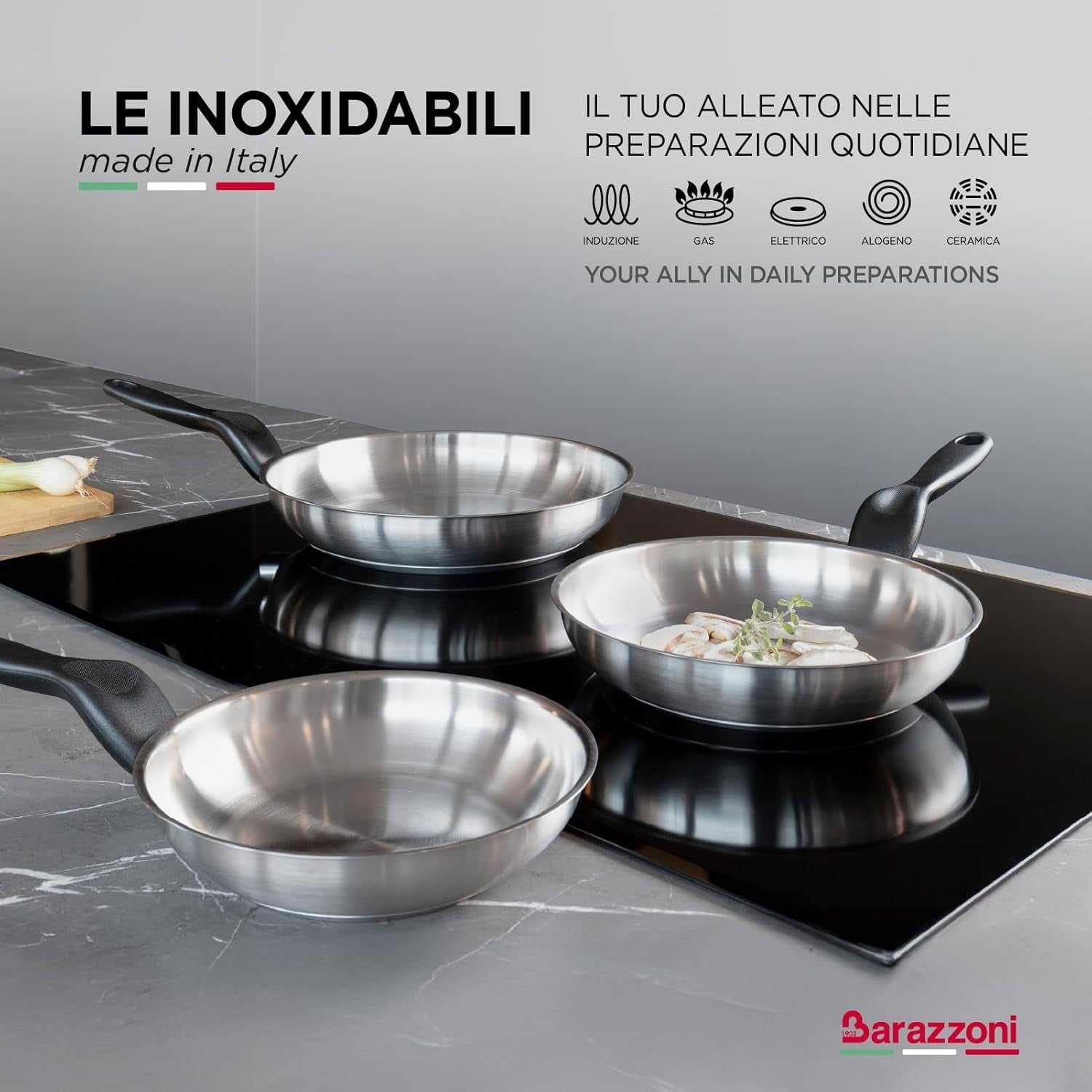 Barazzoni Le Inoxidabili Padella, ø24 cm, Made in Italy, Acciaio Inox 18/10