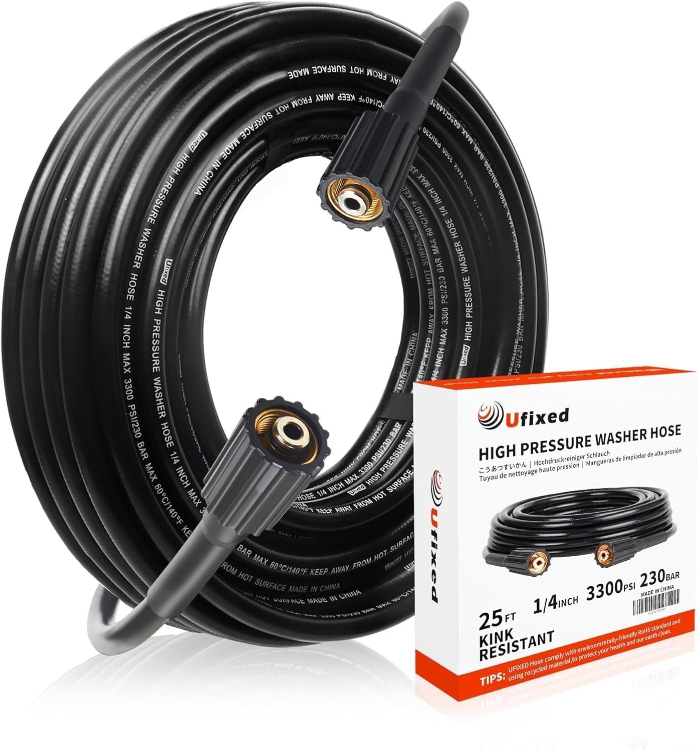 Tubo flessibile per idropulitrice da 1/4" 7,5m M22-14, 3600 psi, attacco rapido,