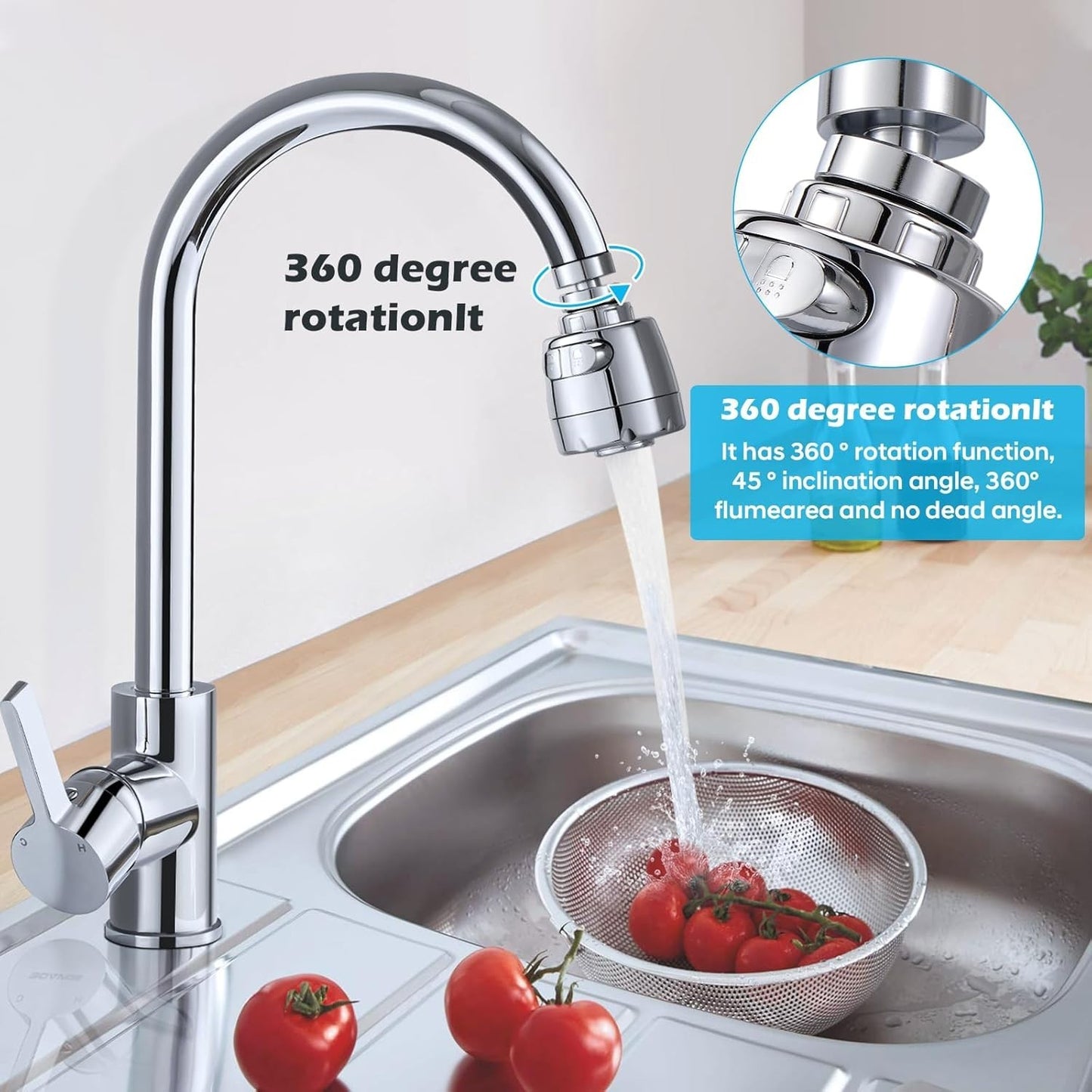Vinabo Aeratore per Lavello 360° Girevole con Filtro Regolatore, 2 Modalità