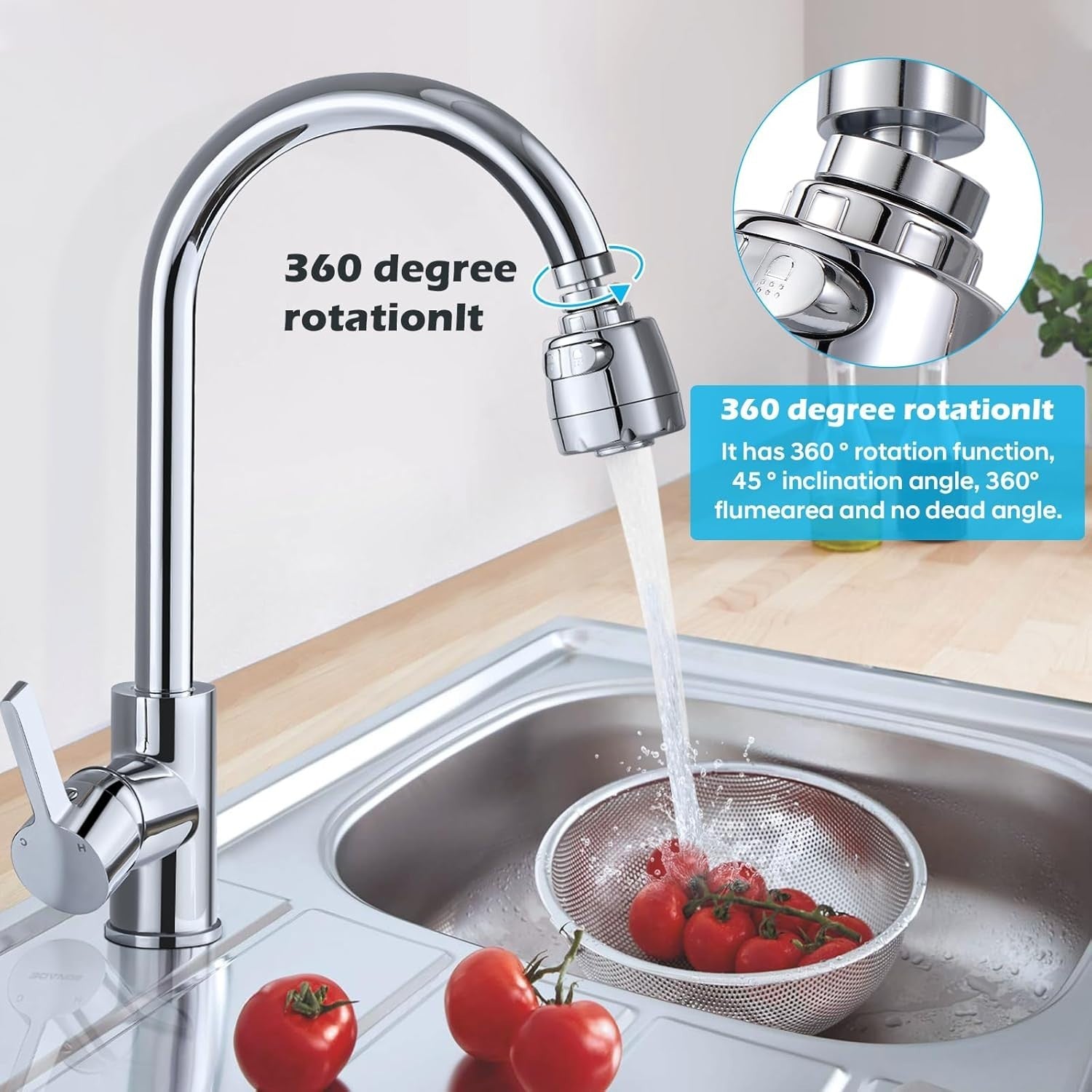 Vinabo Aeratore per Lavello 360° Girevole con Filtro Regolatore, 2 Modalità