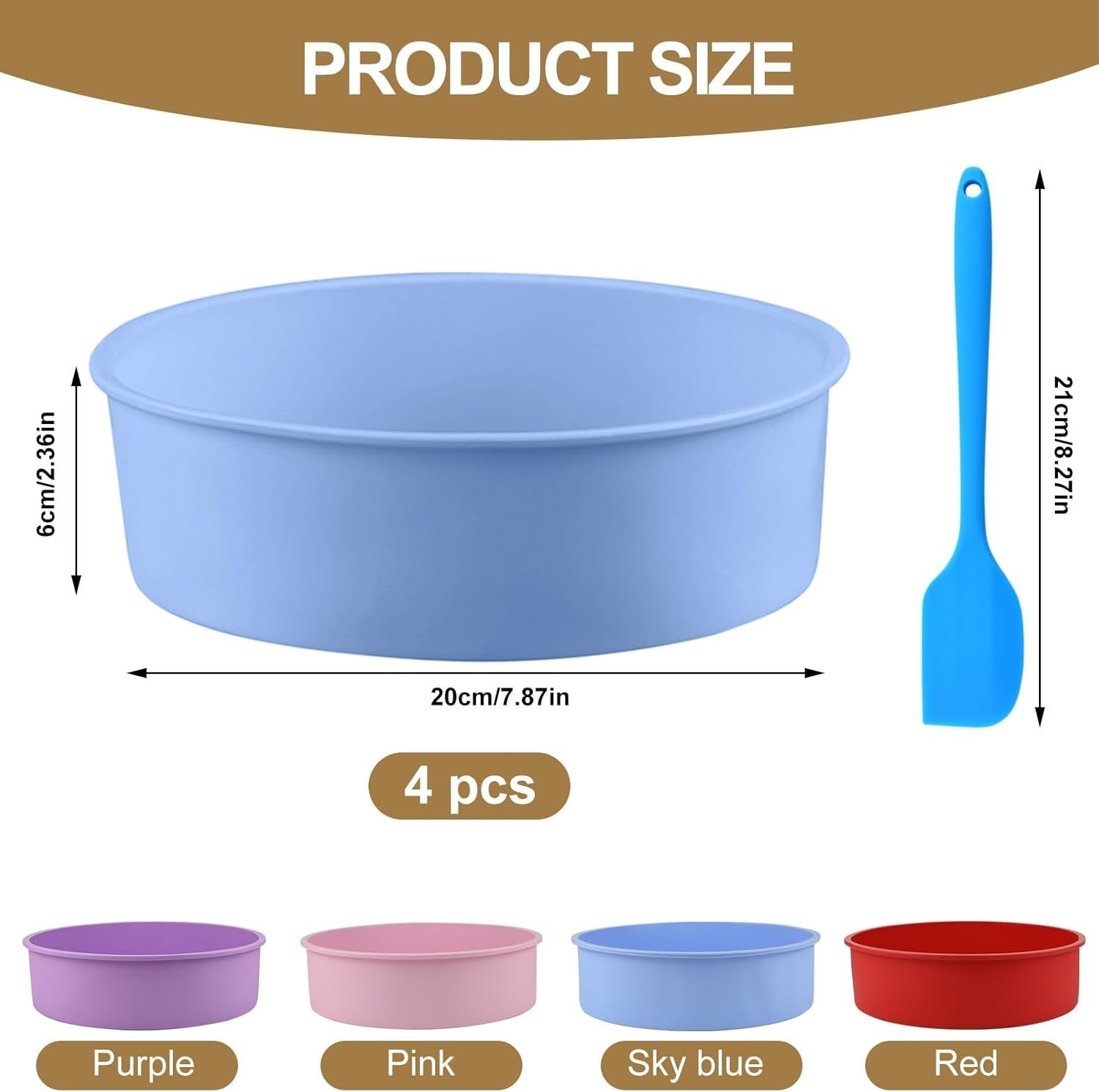 RAINPOP 4 stampi per torte in silicone da 20 cm, rotondi da 20 cm, antiaderenti