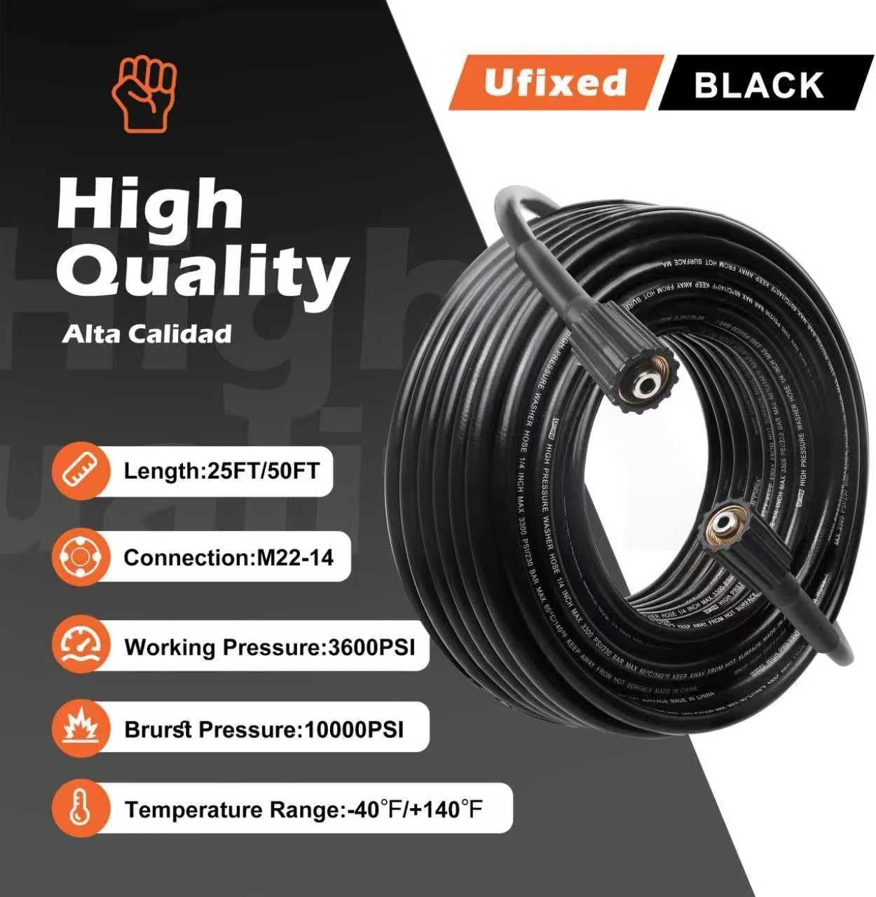 Tubo flessibile per idropulitrice da 1/4" 7,5m M22-14, 3600 psi, attacco rapido,