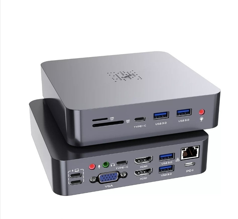Docking Station in alluminio 18in1 tipo C Doppio, adattatore HDMI/VGA, 4 Porte 