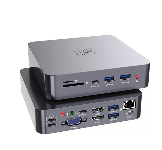 Docking Station in alluminio 18in1 tipo C Doppio, adattatore HDMI/VGA, 4 Porte 