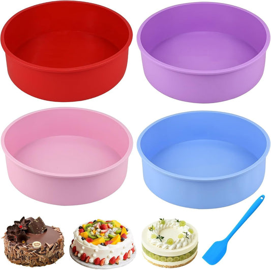 RAINPOP 4 stampi per torte in silicone da 20 cm, rotondi da 20 cm, antiaderenti