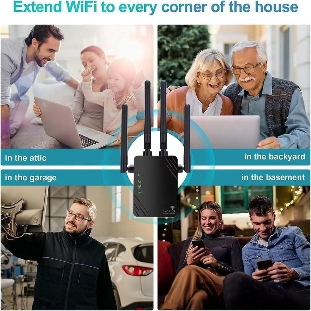 ANDHOT Ripetitore WiFi Amplificatore 1200Mbps 5GHz e 2.4GHz, Modalità Ripetitore
