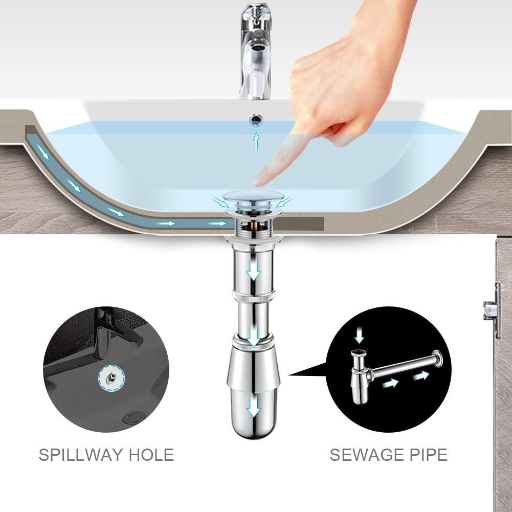 GRIFEMA Scarico Lavabo Universale con Troppopieno Kit Piletta Pop Up Cromo/Argen