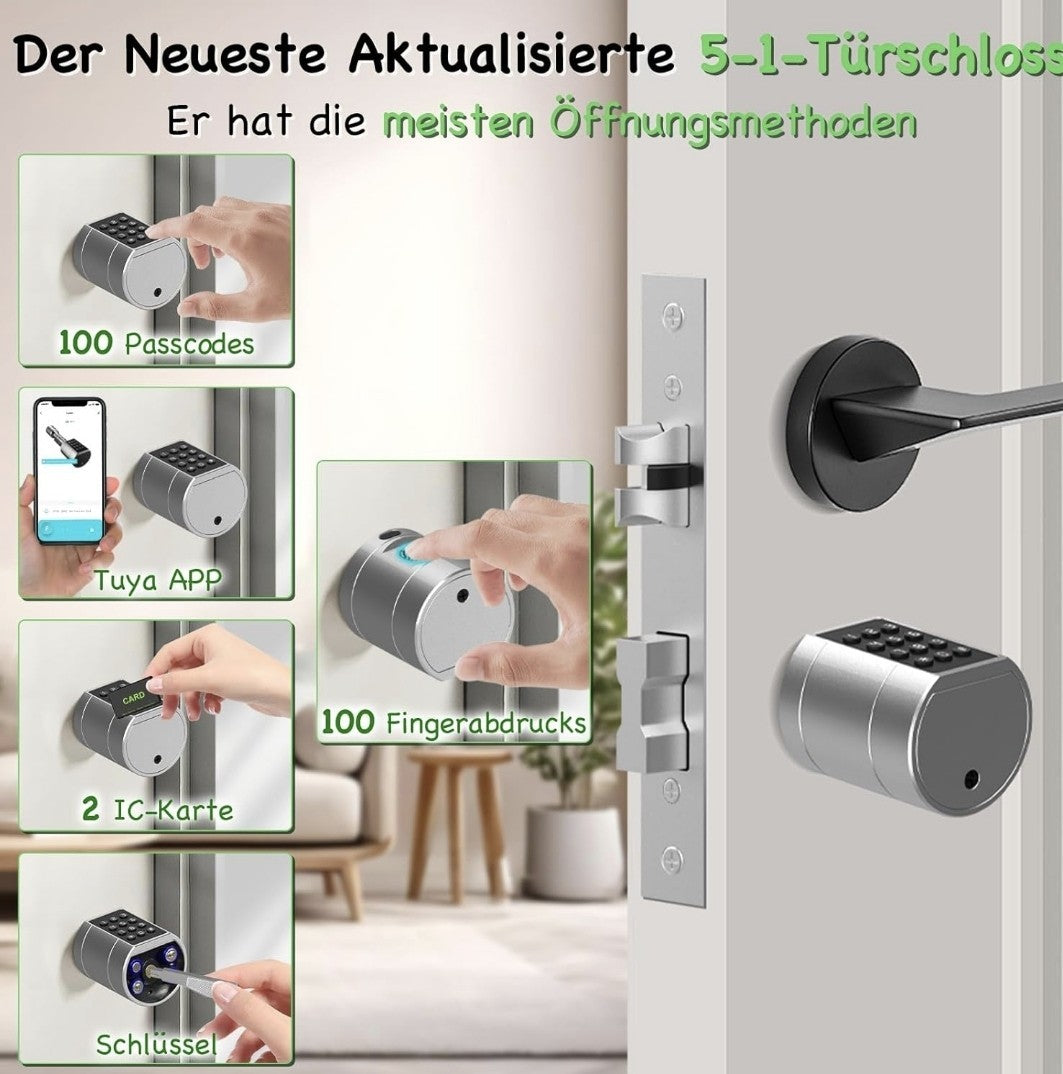 Serratura per porta con impronta digitale, serratura elettronica per porta 5in1