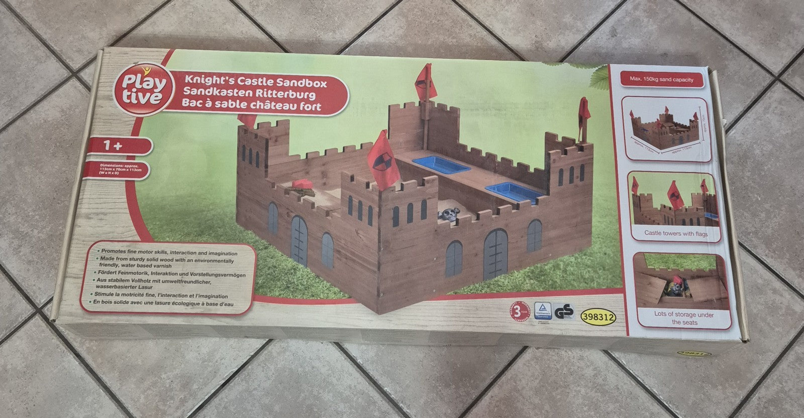 Sabbiera CASTELLO DEL CAVALIERE PLAYTIVE In legno 113x113cm 