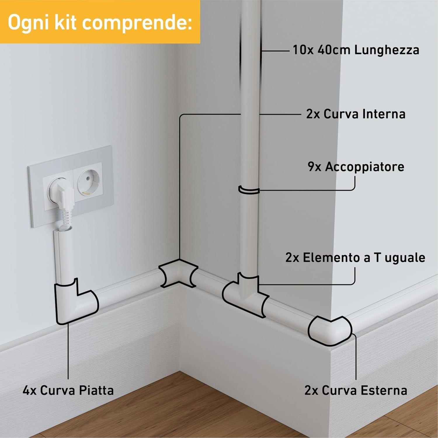 D-Line Nascondi Cavi, Canaline Per Impianti Elettrici, Passacavi Tv, Coprifili