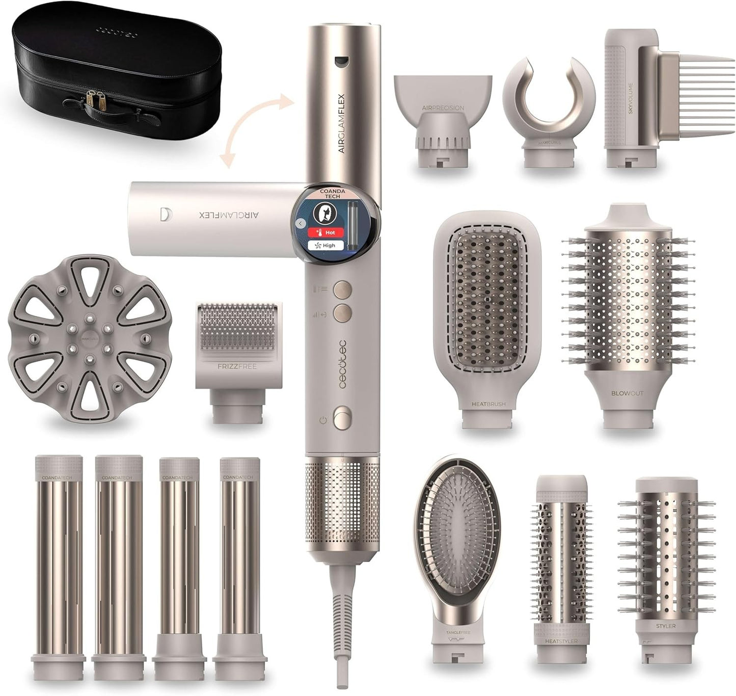 Cecotec Modellatore per Capelli 14 Testine AirGlam 14in1 Flex Champagne. 1400W