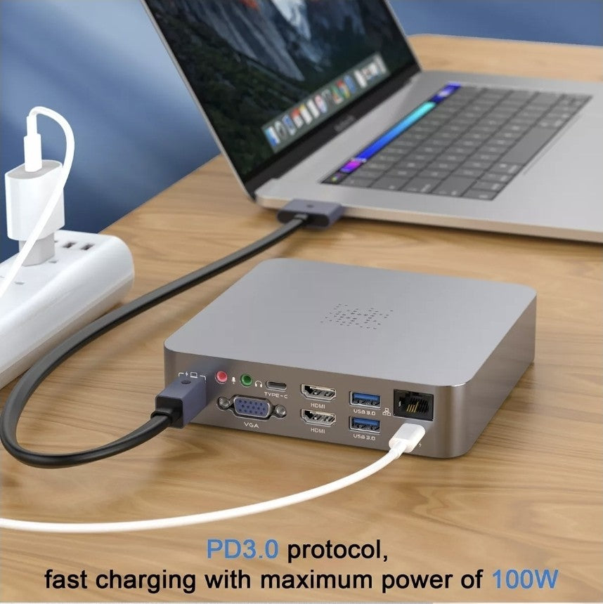 Docking Station in alluminio 18in1 tipo C Doppio, adattatore HDMI/VGA, 4 Porte 