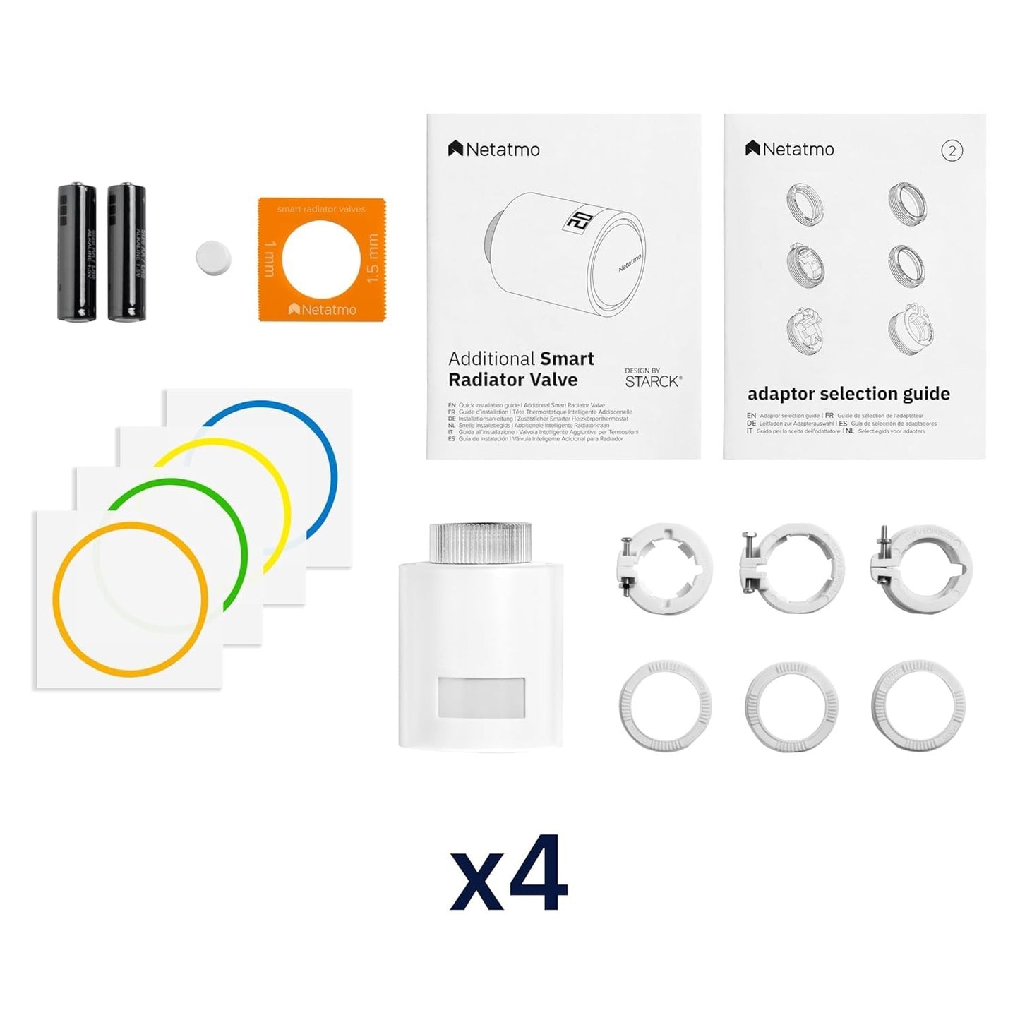 Netatmo Pack 4 Valvole Termostatiche WiFi, Controllo Remoto Risparmio Energetico