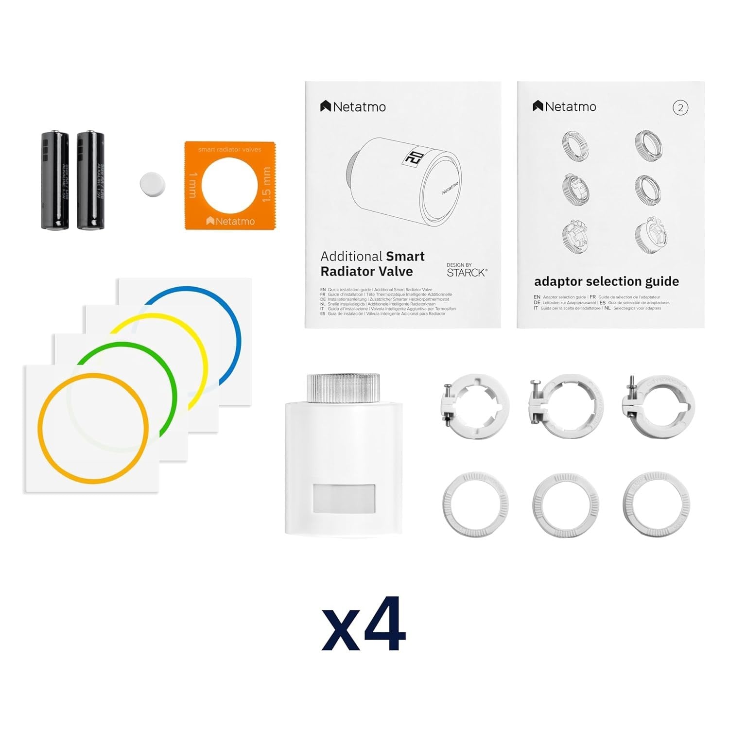 Netatmo Pack 4 Valvole Termostatiche WiFi, Controllo Remoto Risparmio Energetico