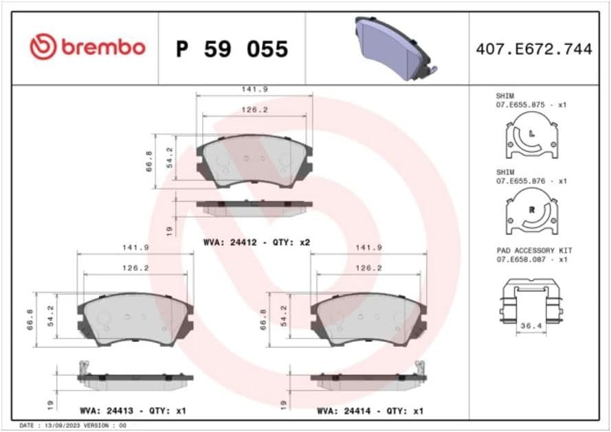 Brembo P59055 - Pastiglia Freno - Anteriore 24412