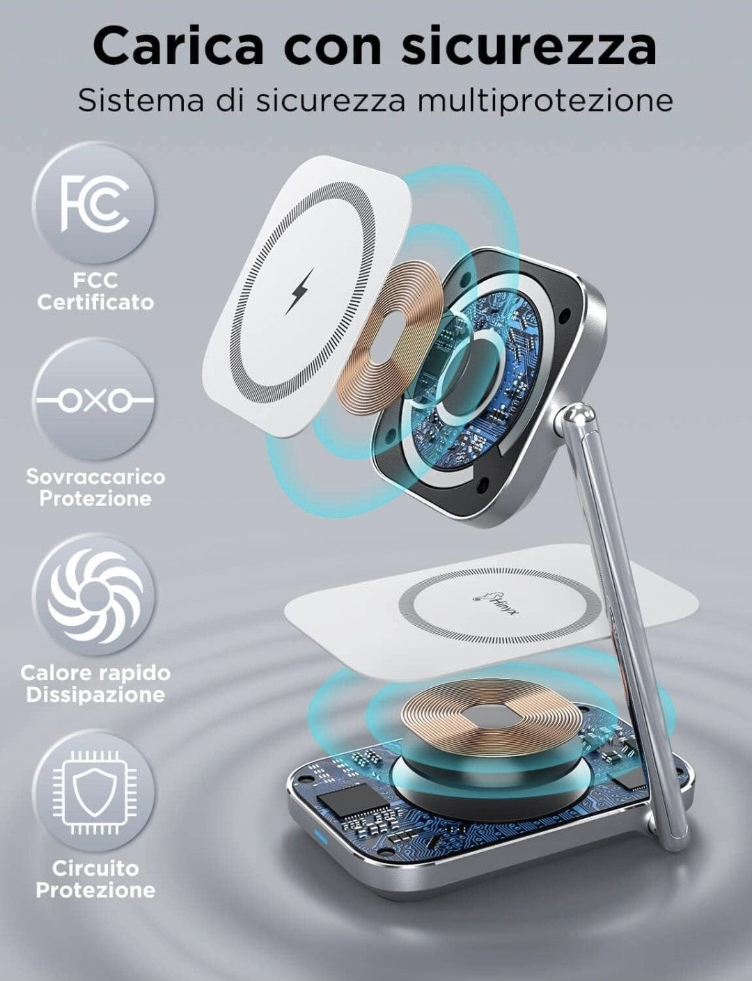 Hinyx Ricarica wireless Rapido, Caricatore wireless 2 in 1 Con Mag-Safe 
