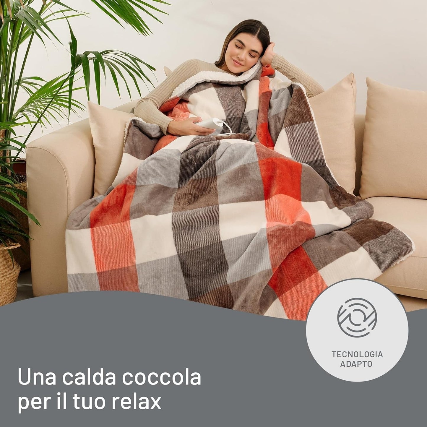 Imetec CaldoPlaid Tartan Festival, Plaid riscaldabile, Morbida coperta elettrica