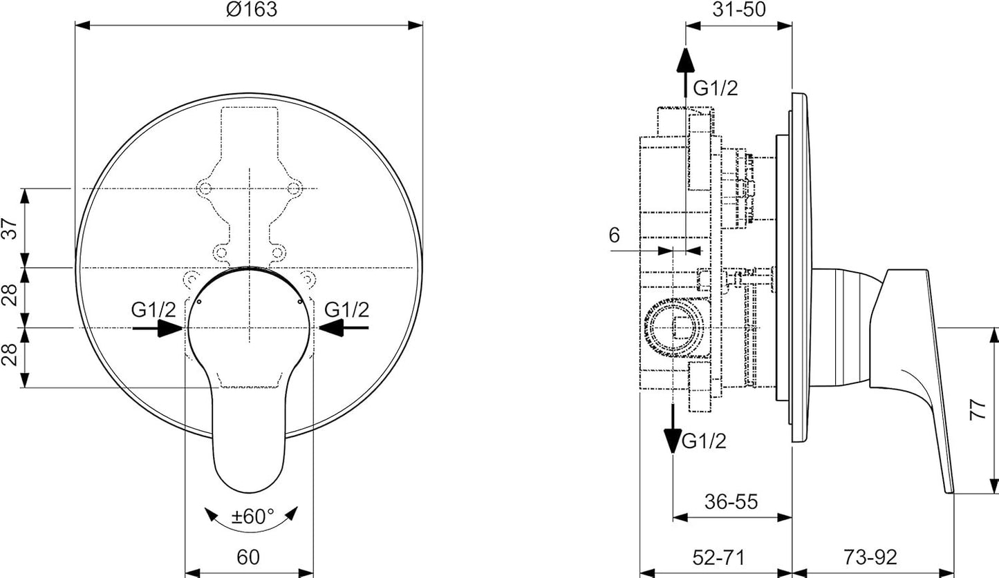 Ideal Standard Cerabase parti esterne Miscelatore monocomando per doccia incasso