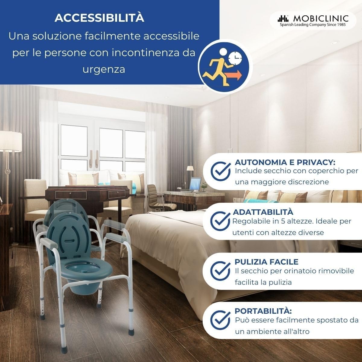 Mobiclinic, Sedia con WC, Arroyo, Coperchio, Secchio Estraibile, Regolabile