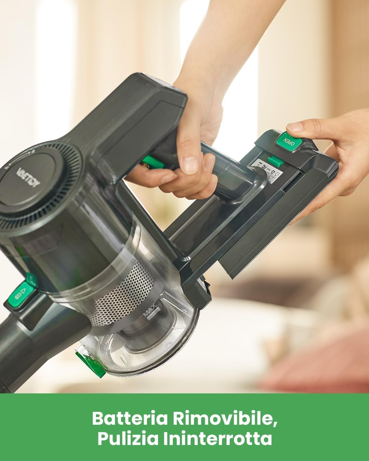 Vactidy V9 Aspirapolvere Senza Fili, 30KPa Scopa Elettrica Senza Fili, 250W