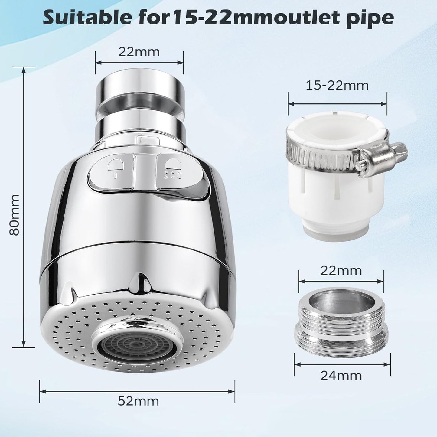 Vinabo Aeratore per Lavello 360° Girevole con Filtro Regolatore, 2 Modalità