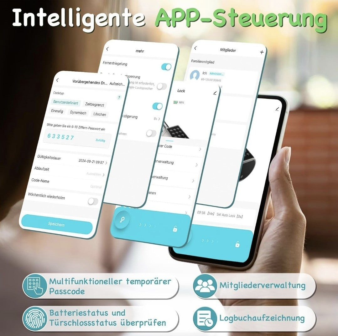 Serratura per porta con impronta digitale, serratura elettronica per porta 5in1