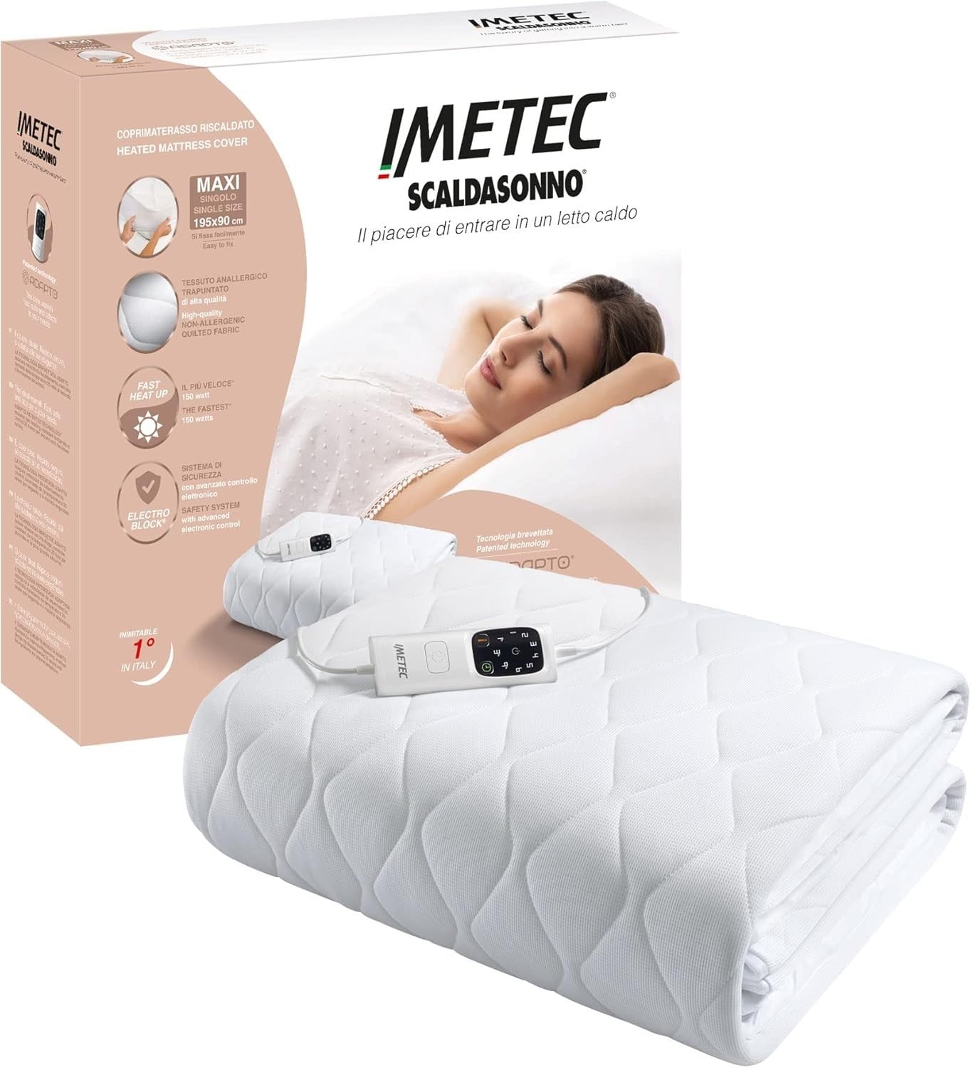 Imetec Scaldasonno Adapto maxi coprimaterasso singolo 195x90 cm, basso consumo