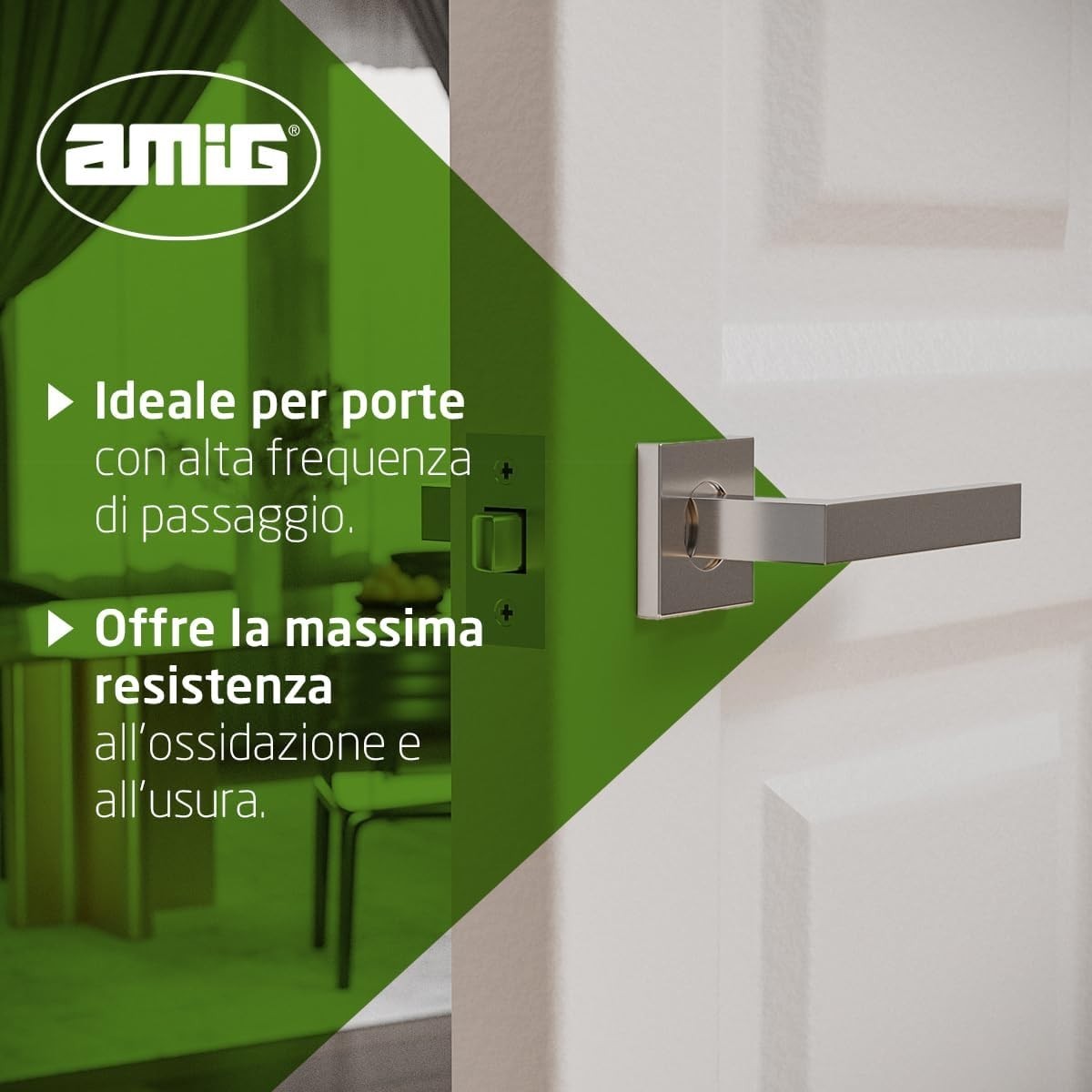 Amig - Set di Maniglie per Porte | Acciaio Inossidabile Opaco | Rosetta quadrata