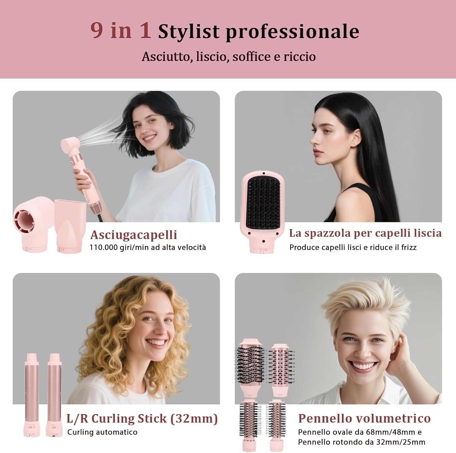 AraSyelon 9 in 1 Styler Multifunzione per Capelli - Phon Professionale, Spazzola