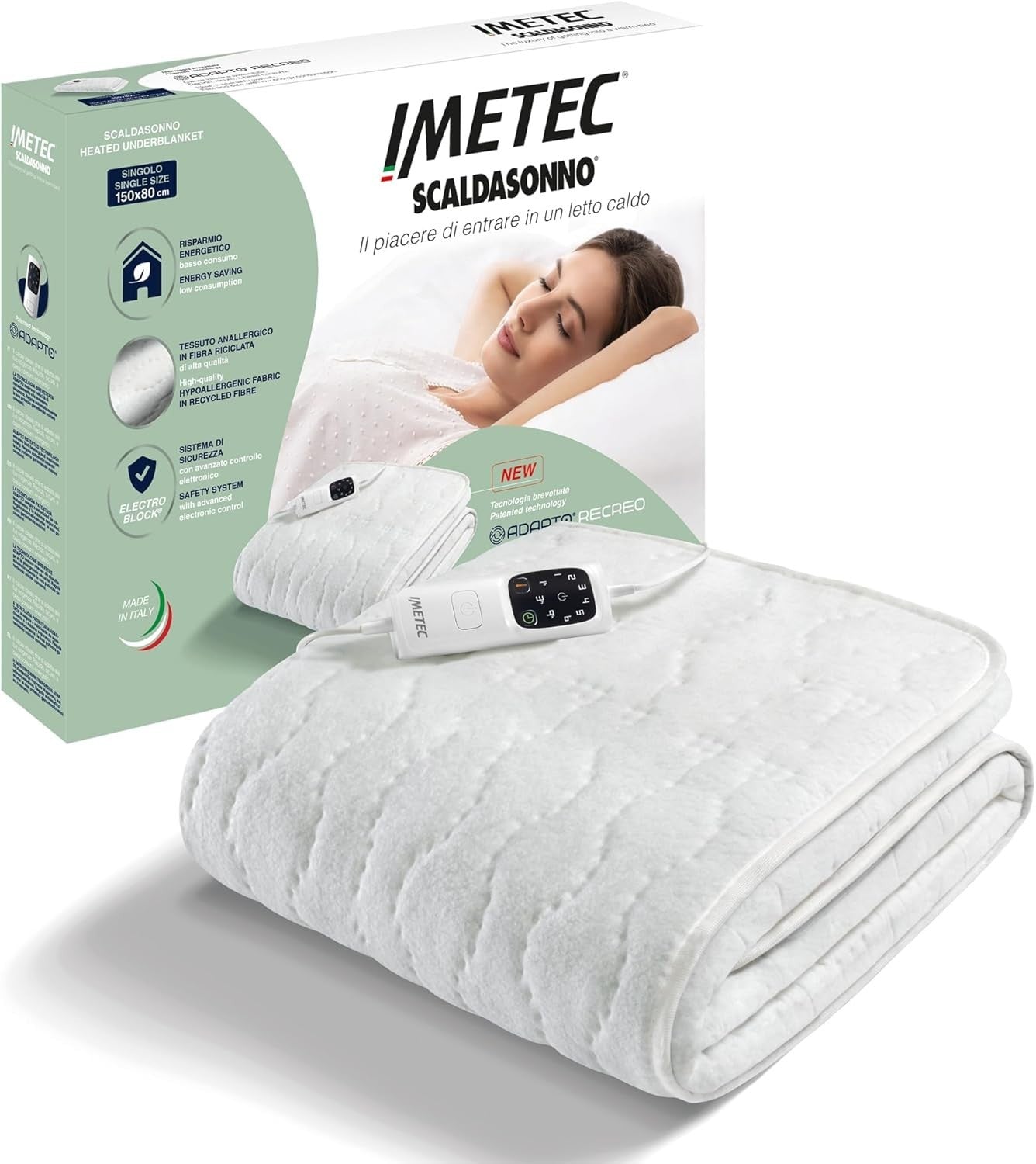 Imetec Scaldasonno Adapto Recreo, Singolo 150 x 80 cm, Riscaldamento Rapido