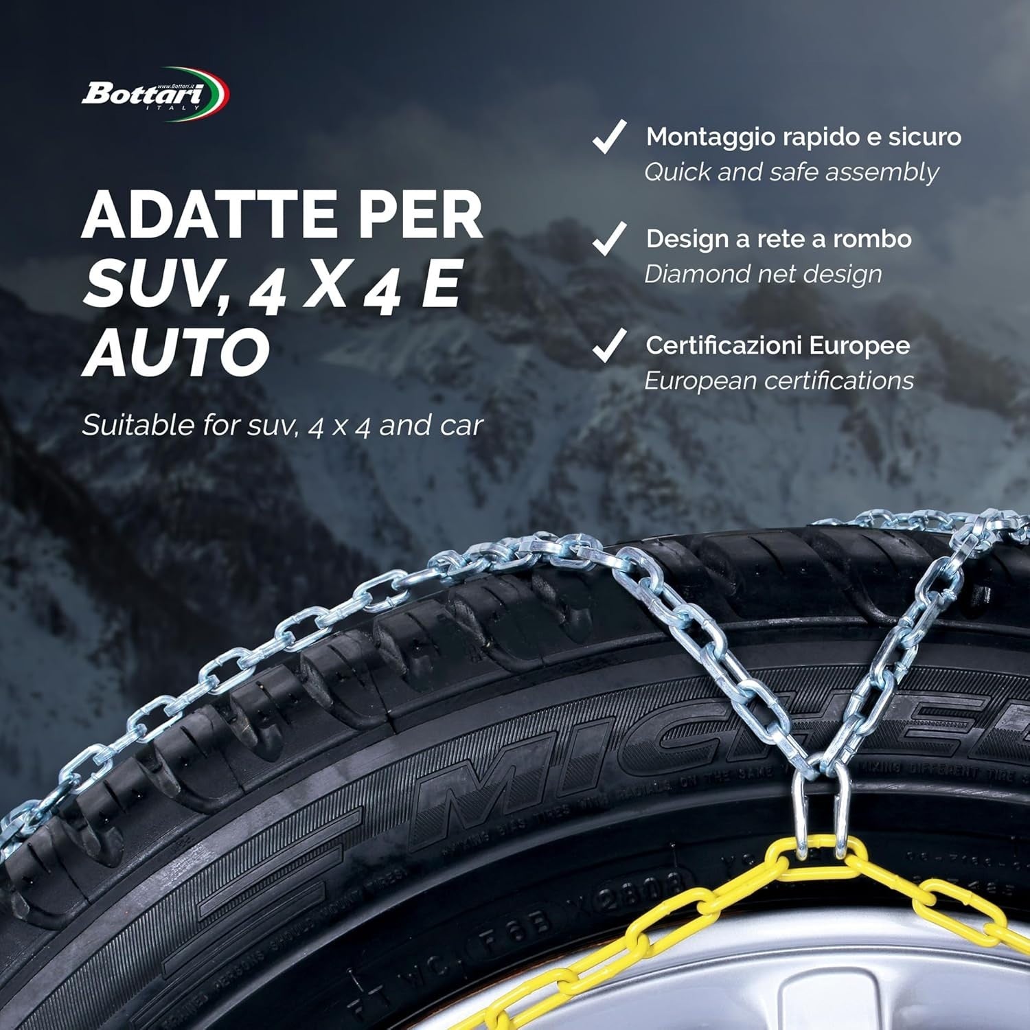 Bottari 18818 "Rapid T2", Catene neve auto 9 mm, Misura 080, Omologate TUV e GS