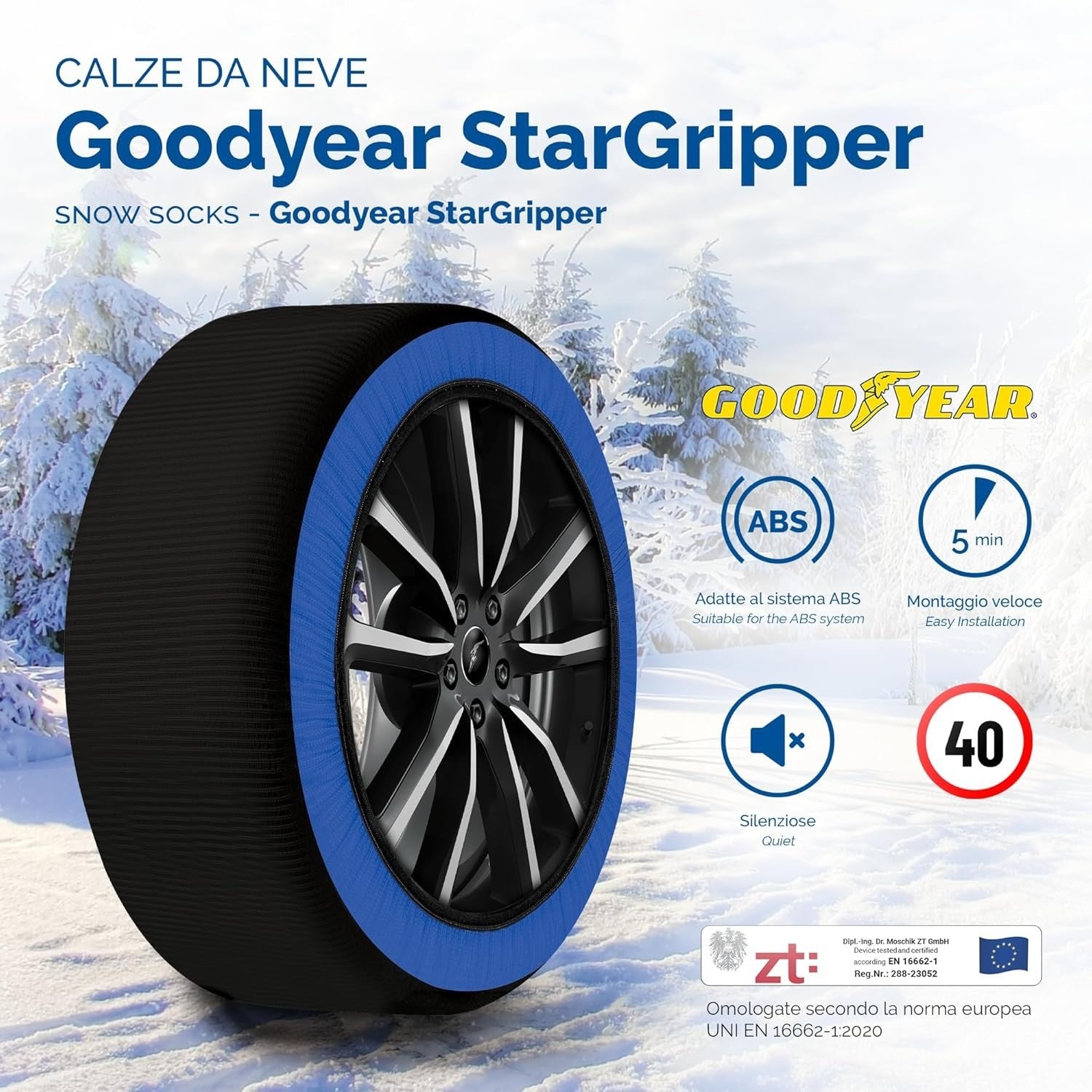 Goodyear Calze da Neve Star Gripper Omologate Italia EN 16662-1:2020 Due Catene