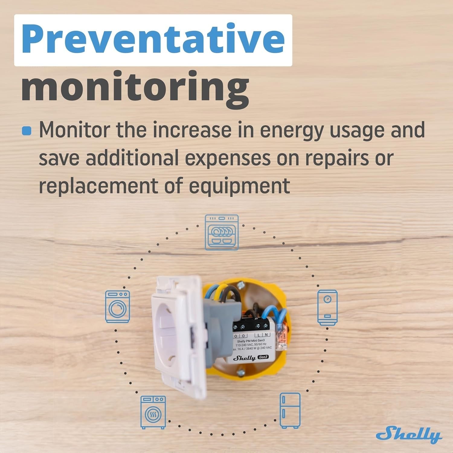 Shelly PM Mini Gen3, Misuratore di Potenza Intelligente WiFi, 1 Canale, 16A, Dom