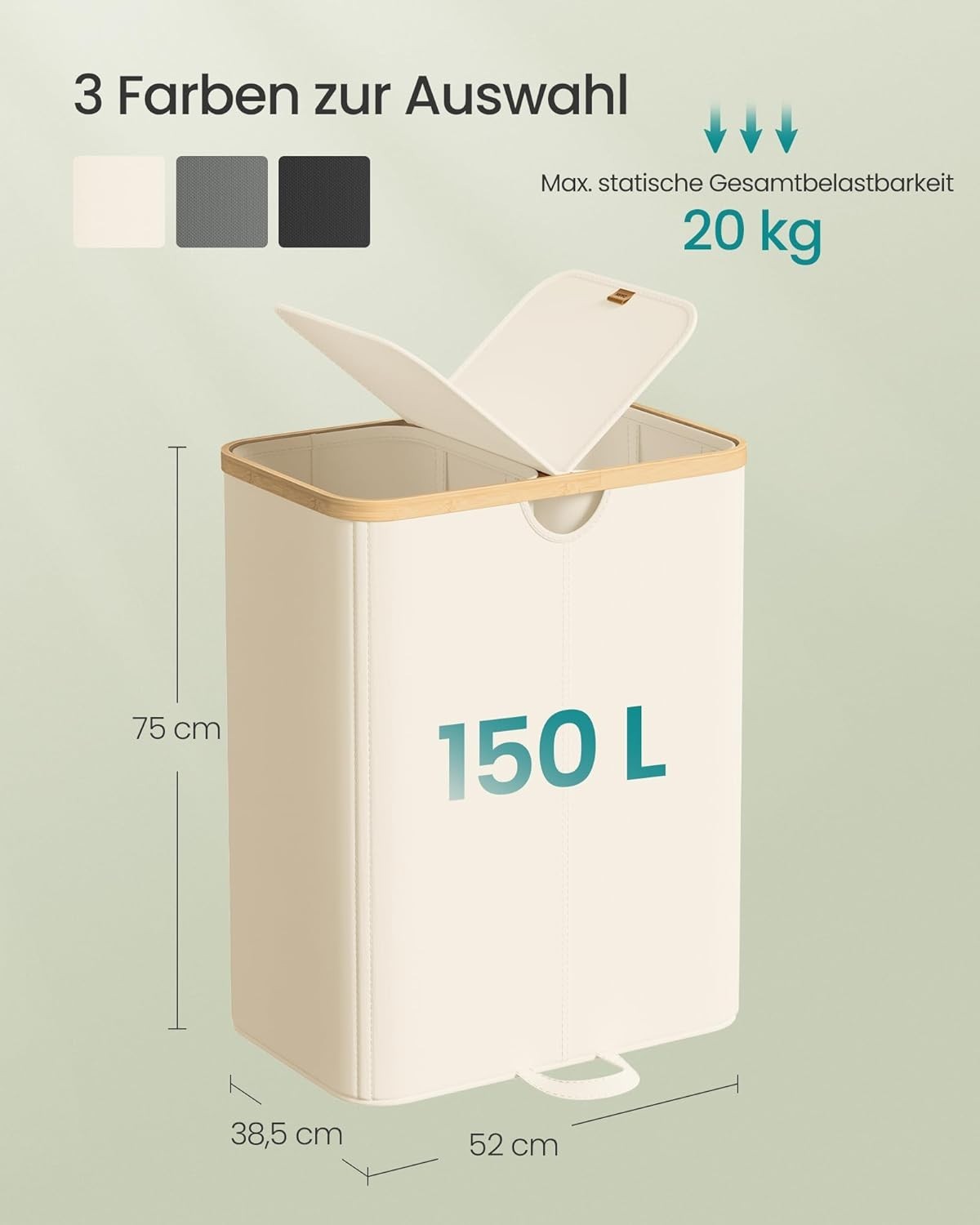 Cesto portabiancheria SONGMICS, 2 scomparti, contenitore per la biancheria, 150L