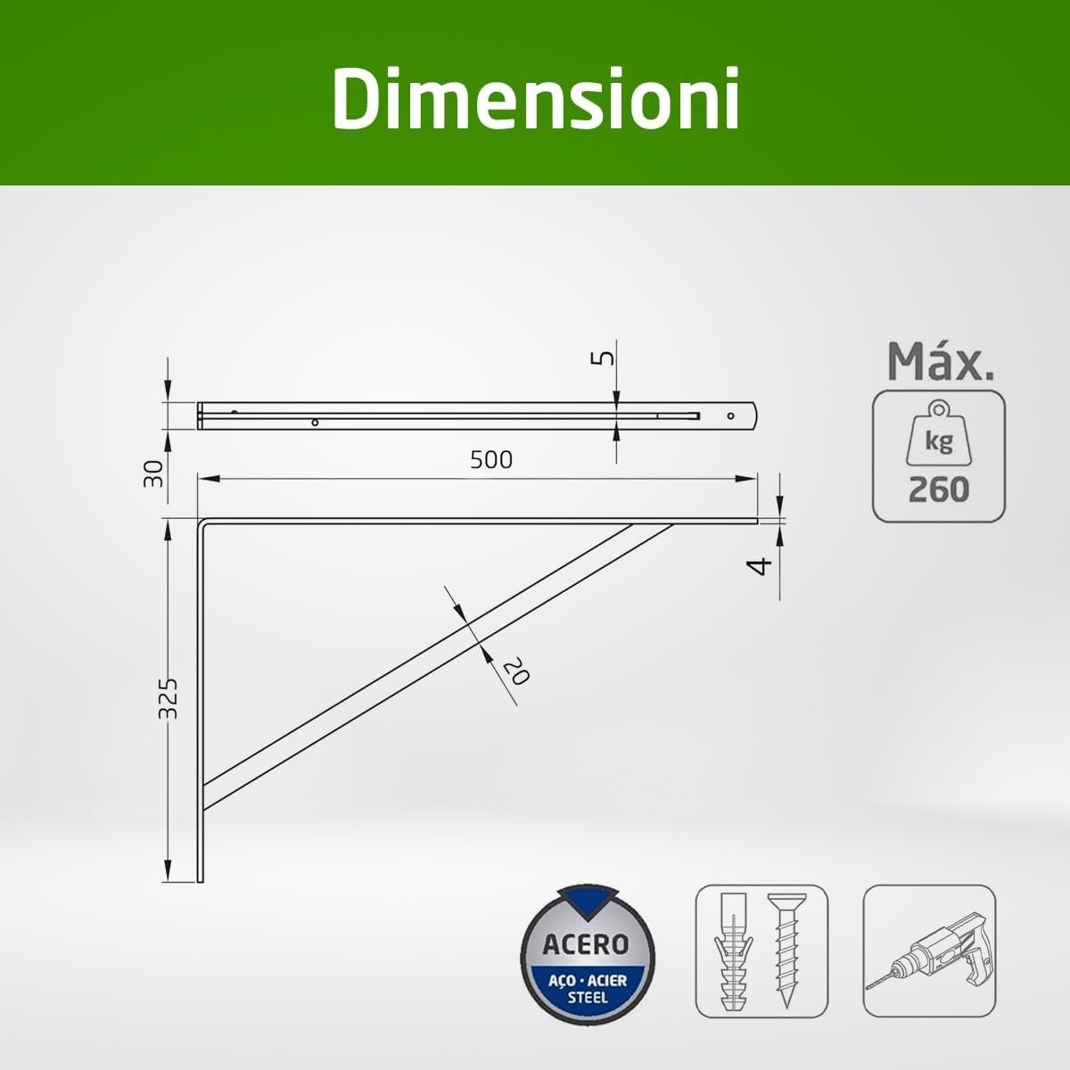 Amig -Staffa per mensole | Angolo per Ripiani | Supporto per Scaffale | Acciaio