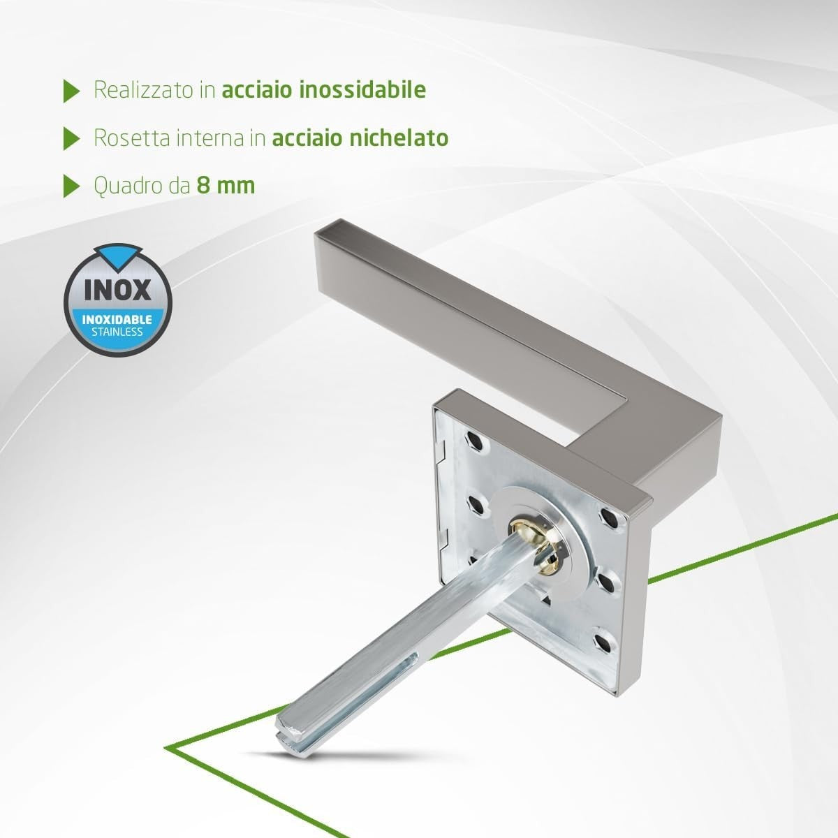 Amig - Set di Maniglie per Porte | Acciaio Inossidabile Opaco | Rosetta quadrata