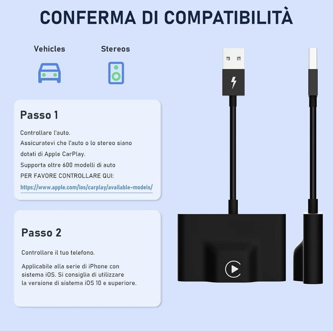 Adattatore CarPlay Wireless Plug & Play, Converte Cablato In Wireless 