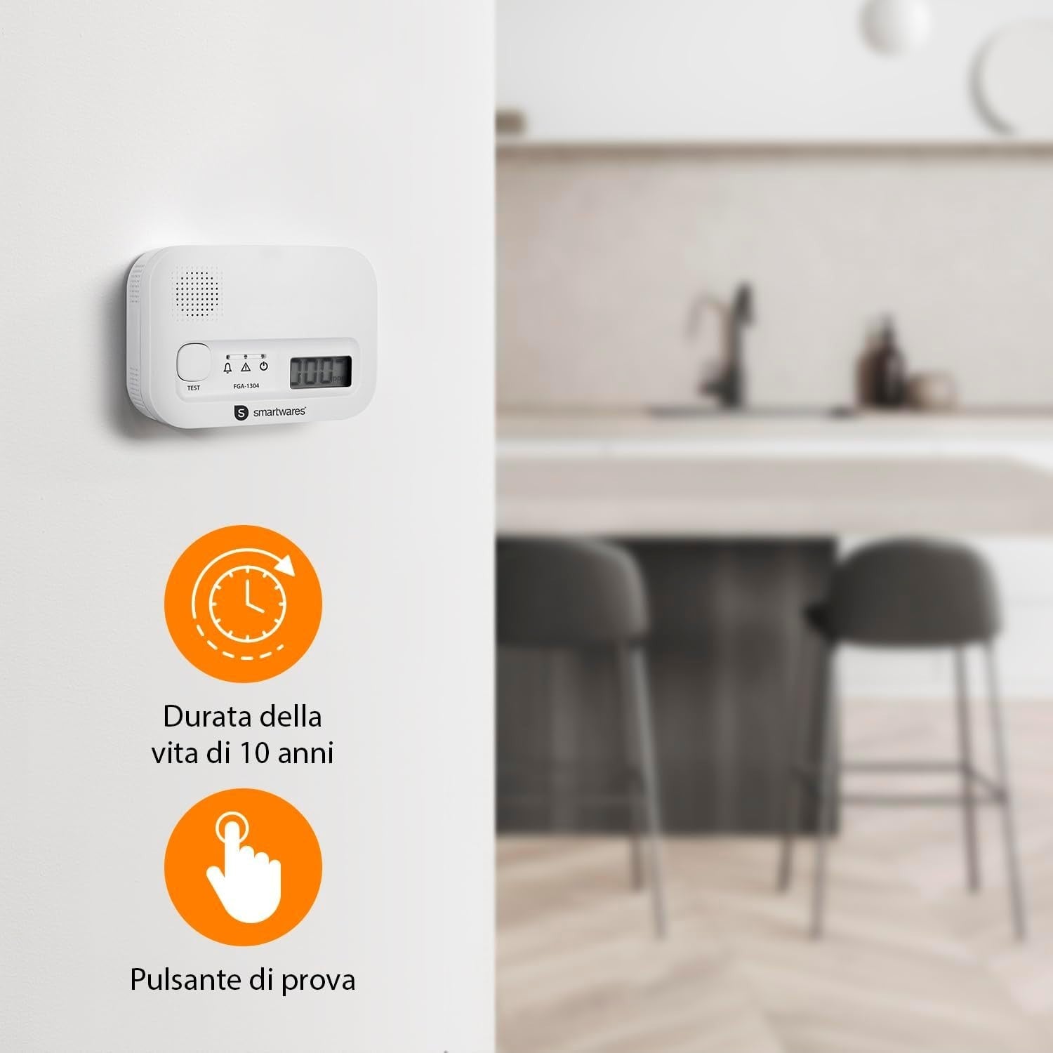Smartwares Rilevatore di Monossido di Carbonio - Sensore di 10 anni - FGA-13041