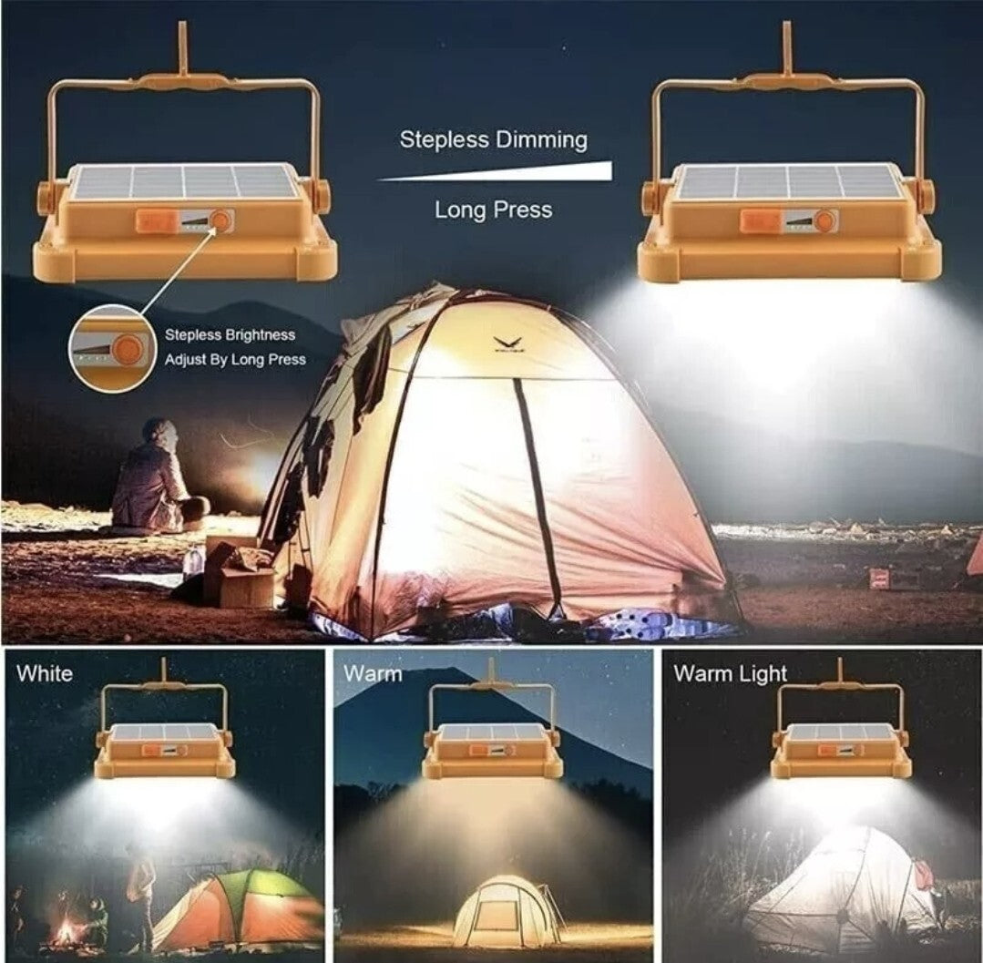 Faretto LED Portatile Ricarica Solare e USB 35W 3500LM 5 Modalità, Impermeabile