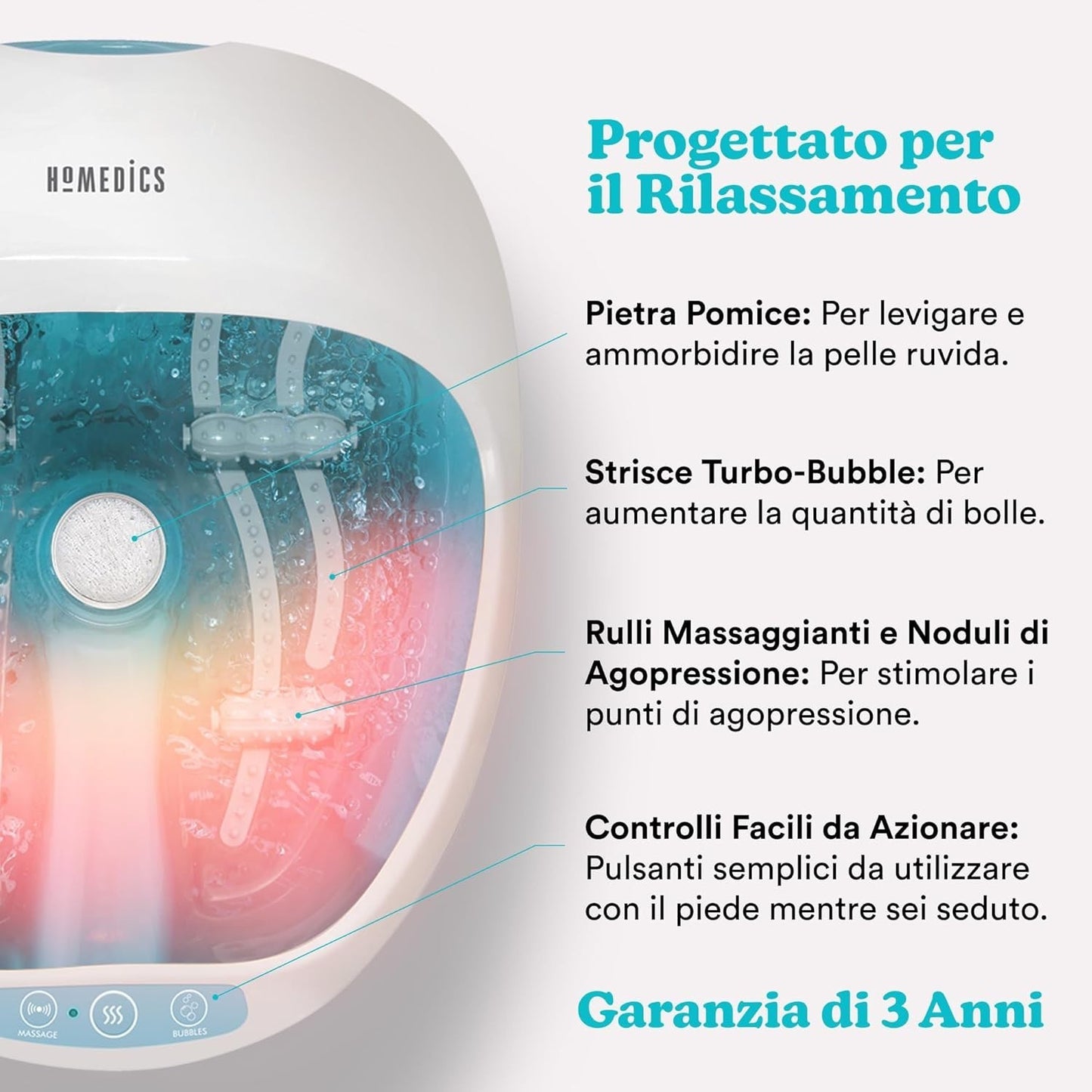 Homedics Pediluvio Massaggiatore Piedi 4 in 1 - Idromassaggio, Magnetoterapia
