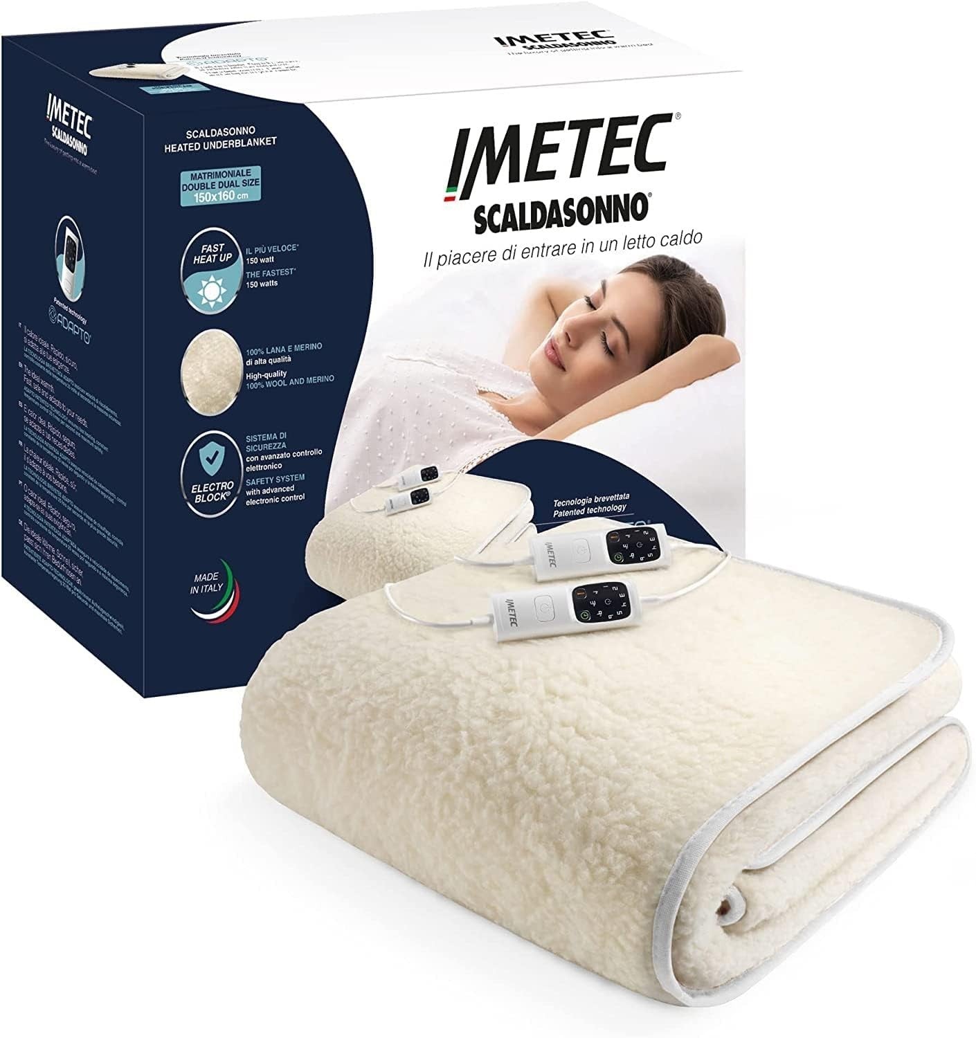 Imetec Adapto Scaldasonno Matrimoniale 150x160 - Scaldaletto Elettrico 100% Lana