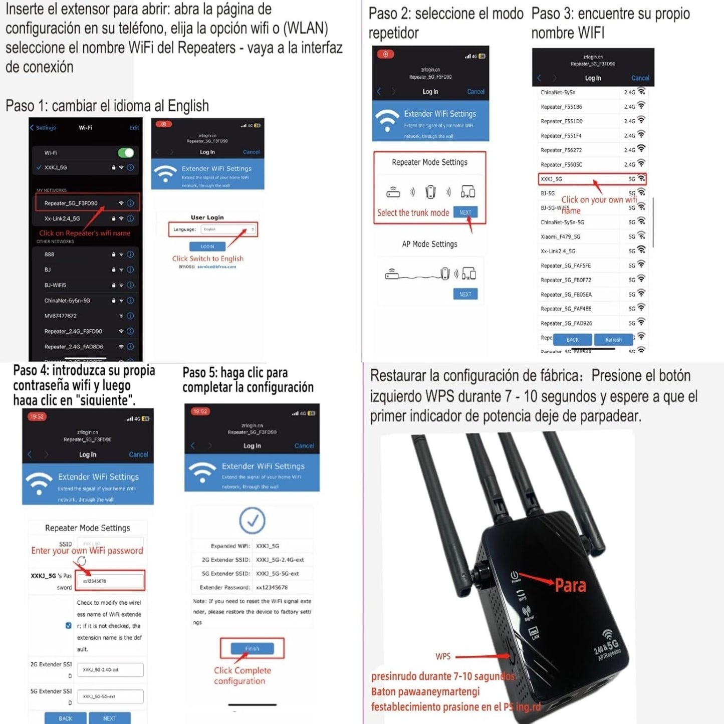 ANDHOT Ripetitore WiFi Amplificatore 1200Mbps 5GHz e 2.4GHz, Modalità Ripetitore